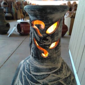 Wyre EL Dragon chimenea with cut-outs to see flames charcoal colour inc stand and lid