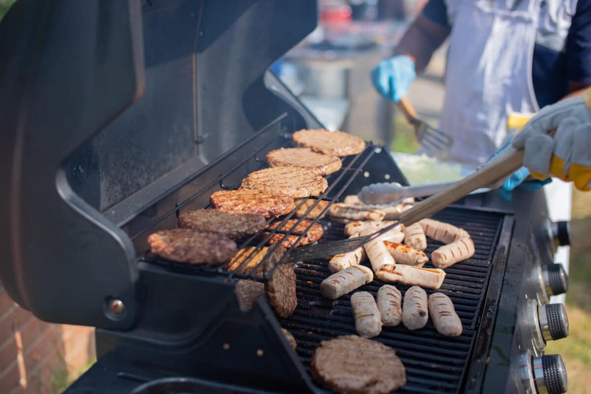 Barbecue cooking on a grill in summer