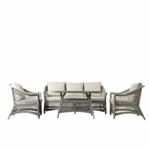 GLS Maia Country Sofa Rattan Dining/Tea Set in Stone