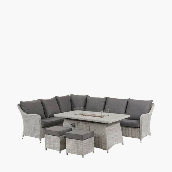 Pacific Lifestyle Stone Grey Antigua Corner Set with Ceramic Top and Fire Pit