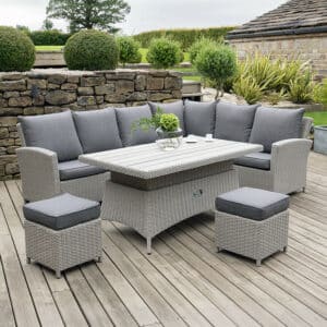 Pacific Lifestyle Stone Grey Barbados Corner Set Long Left with Polywood Top