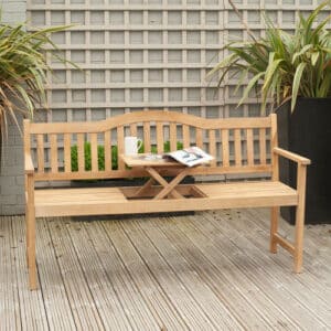 Pacific Lifestyle Richmond Light Teak Acacia Wood Bench with Pop Up Table