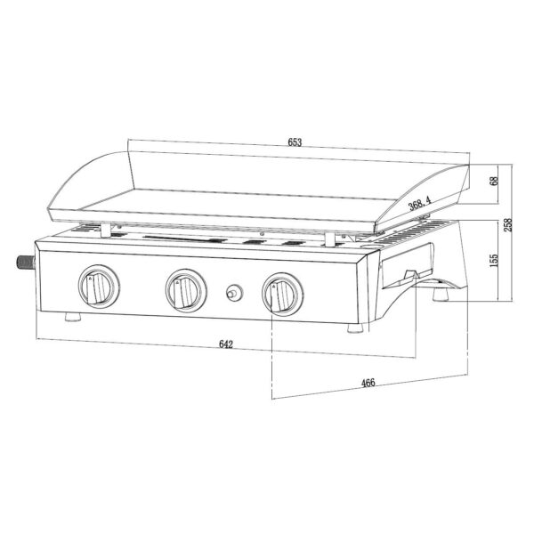 Callow Gas BBQ 3 Burner Plancha in Stainless Steel with Stand and Side Tables