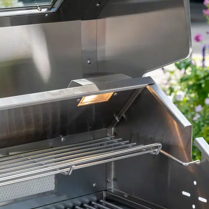 detail of the Norfolk Grills ABSOLUTE PRO Outdoor Kitchen 6 Burner Gas BBQ With Side Burner + Fridge and Sink