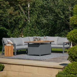 Pacific Lifestyle Stockholm Anthracite Outdoor Corner Seating Set including Fire Pit Table