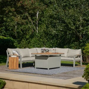 Pacific Lifestyle Stockholm Limestone Outdoor Corner Seating Set including Fire Pit Table